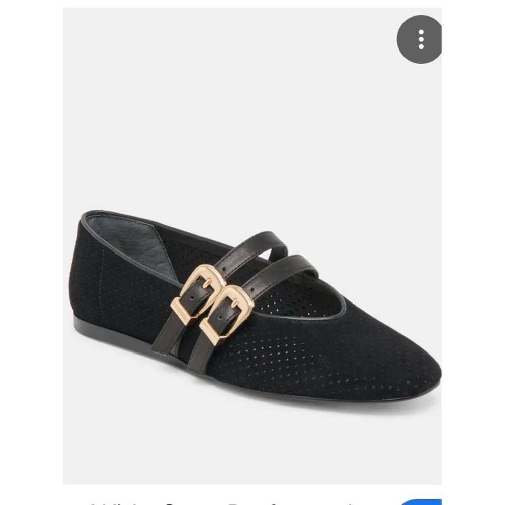 Dolce Vita Black Suede Double Strap Loafers with Gold Buckles